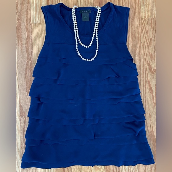 Ann Taylor Blue Ruffle Front Top - Picture 3 of 9